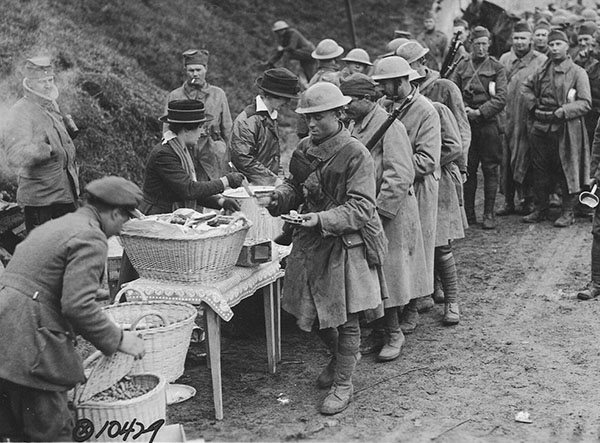 Mary Vail Andress and other American Red Cross workers, Toul railroad station, March 7, 1918